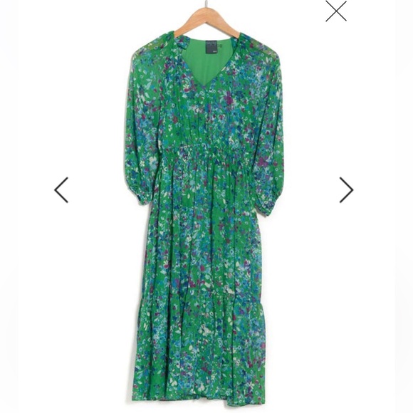 Gabby Skye Green V-Neck MIDI Floral Empire Waist Sundress Sz 10 - Picture 2 of 4